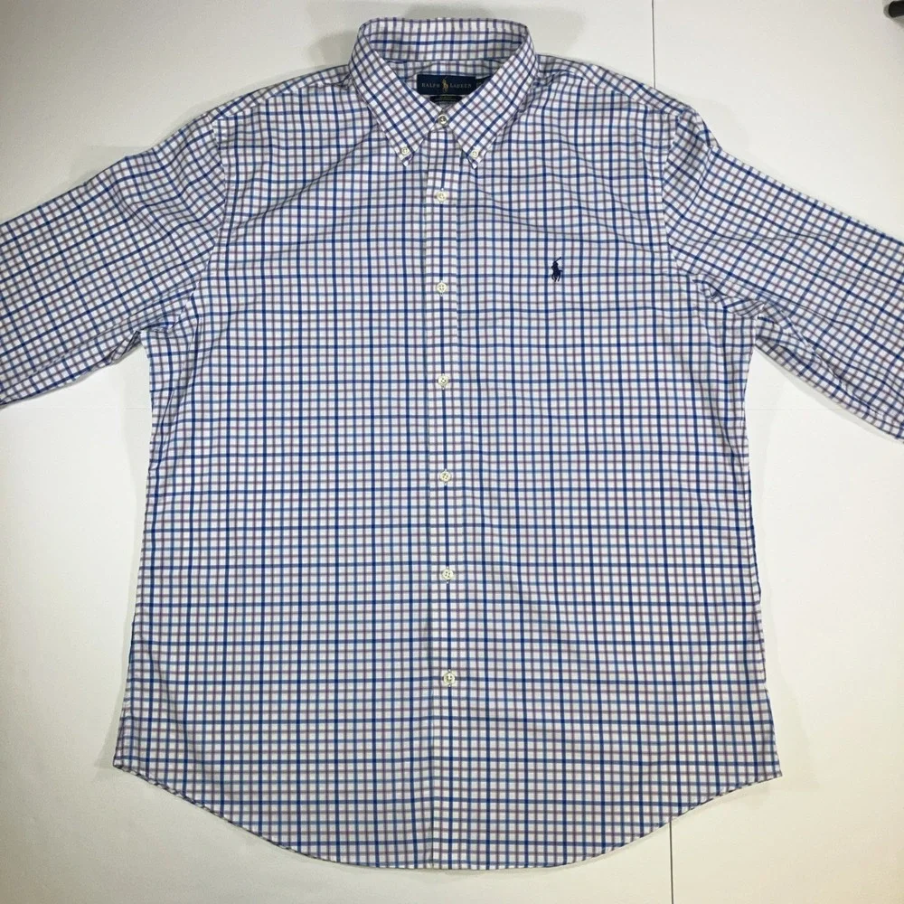 Polo Ralph Lauren Shirt Mens 2XL Slim Fit Performance Stretch Blue‎ Pink Check